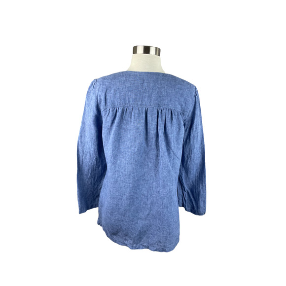 Anna Thomas 10 Blue Chambray Button Front Linen Blouse - Picture 4 of 5